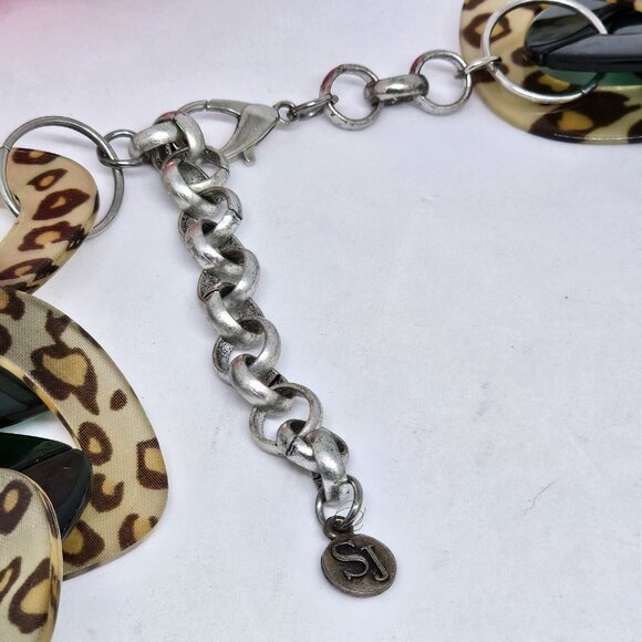 Sassy Jones Lucite Statement Necklace Chunky Leopard Green SJ Large Chain Link - Picture 6 of 10
